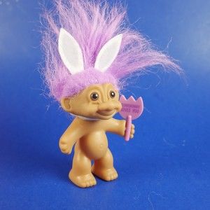 Vintage Russ Troll Doll Baby with Easter Bunny Ears, Purple Hair 3" Tulip